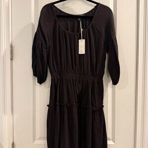 Grade and Gather Dark Brown Crinkle Gauze Dress